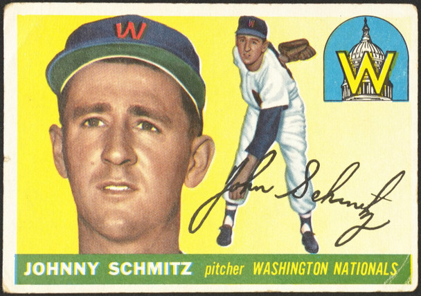 1955 Topps Johnny Schmitz #159 Washington Senators Fair front of card