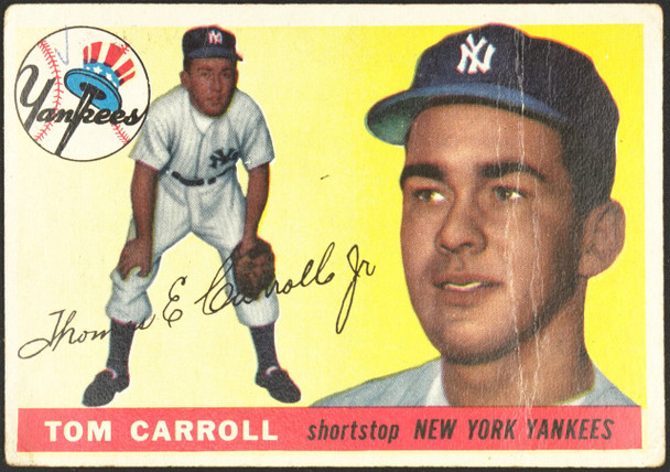 1955 Topps Tom Carroll #158 New York Yankees RC Low Grade - Creases front of card