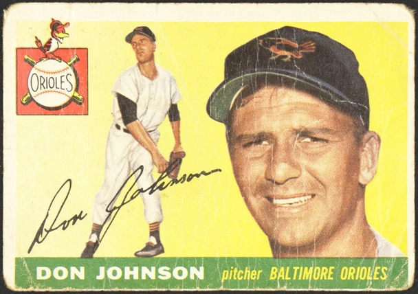 1955 Topps Don Johnson #165 Baltimore Orioles High Number Low Grade - Creases front of card