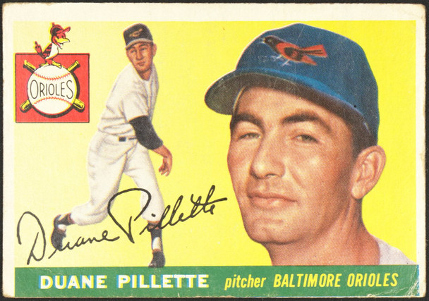1955 Topps Duane Pillette #168 Baltimore Orioles High Number Low Grade - Creases front of card