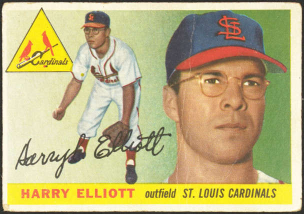 1955 Topps Harry Elliott #137 St. Louis Cardinals RC Low Grade - Creases — Example A front of card