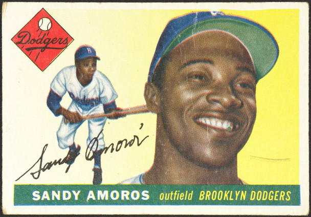 1955 Topps Sandy Amoros #75 Brooklyn Dodgers RC Low Grade - Creases — Example A front of card