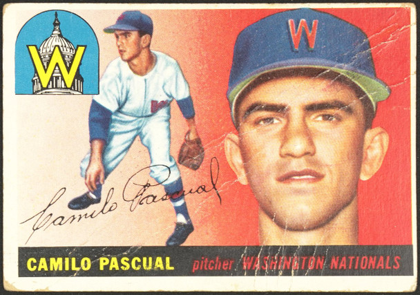 1955 Topps Camilo Pascual #84 Washington Senators RC Low Grade - Creases — Example A front of card
