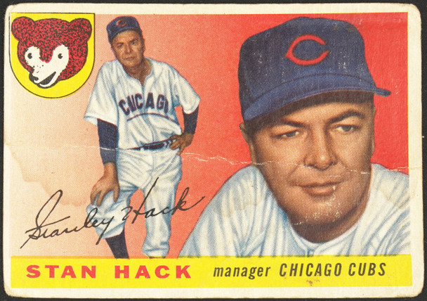 1955 Topps Stan Hack #6 Chicago Cubs Low Grade - Creases — Example A front of card