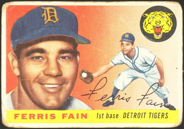 1955 Topps Ferris Fain #11 Detroit Tigers Low Grade - Creases front of card