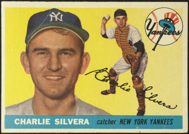1955 Topps Charlie Silvera #188 New York Yankees High Number Low Grade - Creases — Example B front of card