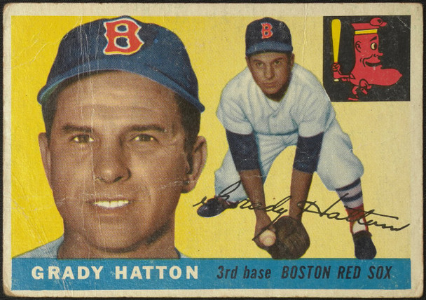 1955 Topps Grady Hatton #131 Boston Red Sox Low Grade - Creases Example A front of card