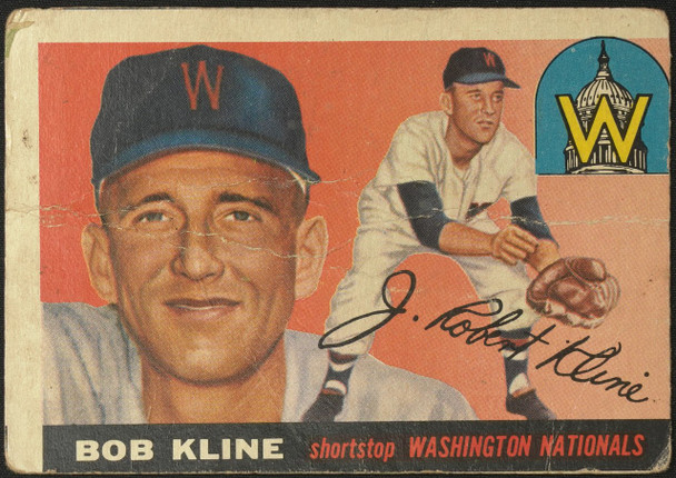 1955 Topps Bob Kline #173 Washington Senators High Number Low Grade - Creases front of card