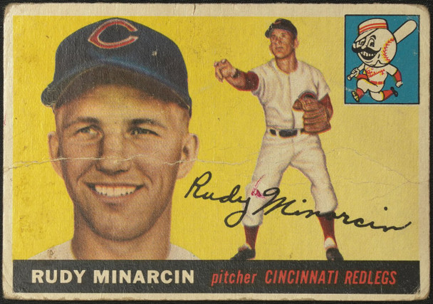 1955 Topps Rudy Minarcin #174 Cincinnati Redlegs High Number Low Grade - Creases front of card