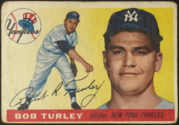 1955 Topps Bob Turley #38 New York Yankees Fair — Example A front of card