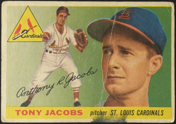 1955 Topps Tony Jacobs #183 St. Louis Cardinals High Number Low Grade - Creases front of card