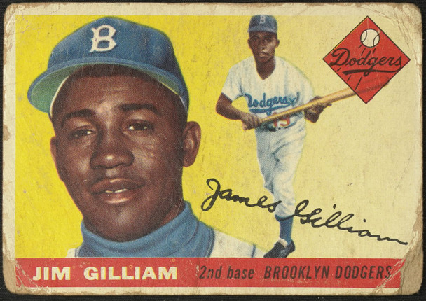1955 Topps Jim Gilliam #5 Brooklyn Dodgers Low Grade - Creases — Example A front of card