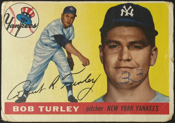 1955 Topps Bob Turley #38 New York Yankees Low Grade - Marks front of card
