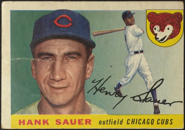 1955 Topps Hank Sauer #45 Chicago Cubs Low Grade - Marks front of card