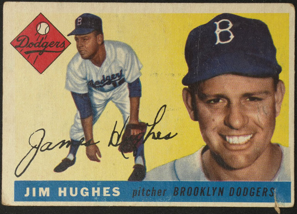 1955 Topps Jim Hughes #51 Brooklyn Dodgers Low Grade - Creases Example A front of card