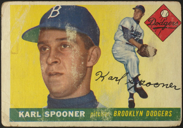 1955 Topps Karl Spooner #90 Brooklyn Dodgers RC Low Grade - Marks front of card