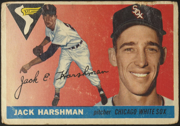 1955 Topps Jack Harshman #104 Chicago White Sox Low Grade - Creases Example A front of card