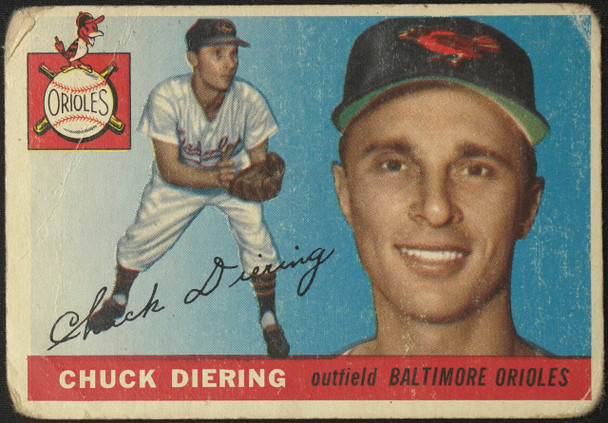 1955 Topps Chuck Diering #105 Baltimore Orioles Fair — Example A front of card