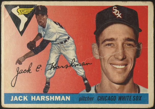 1955 Topps Jack Harshman #104 Chicago White Sox Low Grade - Creases Example B front of card