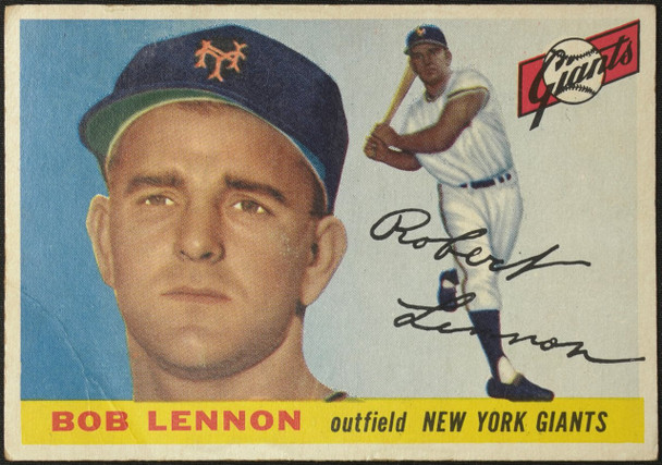 1955 Topps Bob Lennon #119 New York Giants Low Grade - Creases — Example A front of card