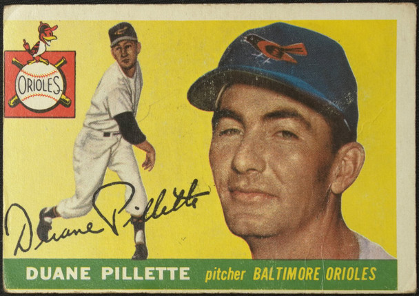 1955 Topps Duane Pillette #168 Baltimore Orioles High Number Low Grade - Creases — Example B front of card