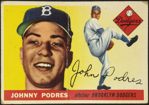 1955 Topps Johnny Podres #25 Brooklyn Dodgers Low Grade - Creases Example B front of card