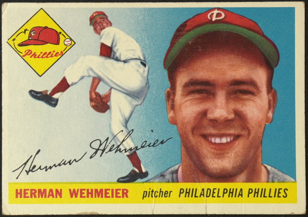 1955 Topps Herm Wehmeier #29 Philadelphia Phillies Low Grade - Creases Example B front of card