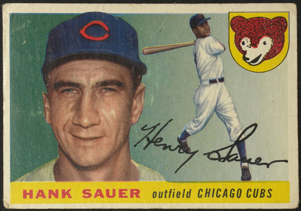 1955 Topps Hank Sauer #45 Chicago Cubs Fair Example B front of card