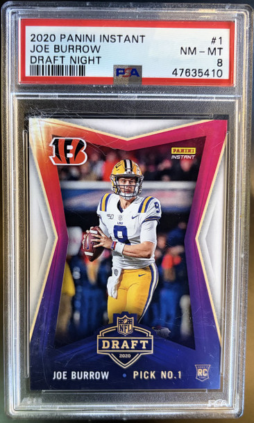 2020 Panini Instant Joe Burrow #1 Draft Night RC PSA 8 front of card