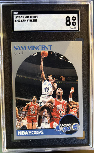 1990-91 NBA Hoops Sam Vincent #223 Shows Michael Jordan SGC 8 front of card