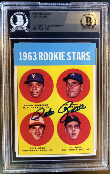 1963 Topps Pete Rose #537 Reprint BAS Authentic Autograph front of card