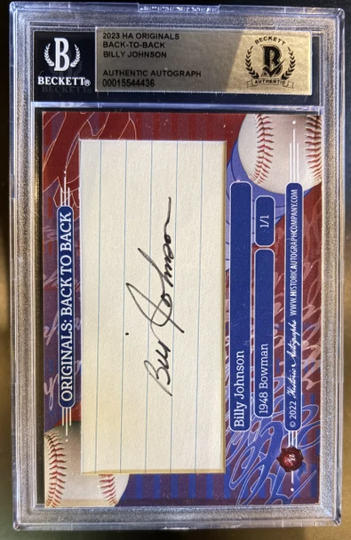 2023 Historic Autographs Originals Back-to-Back Billy Johnson BAS Authentic Autograph front of card