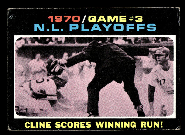 1971 Topps NL Playoffs Game 3 #201 Cline Scores Winning Run Good front of card