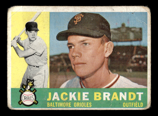 1960 Topps Jackie Brandt #53 Baltimore Orioles Low Grade - Creases front of card