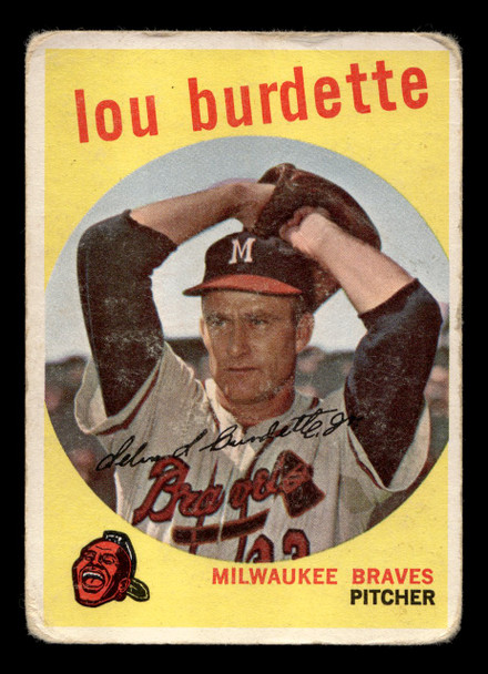 1959 Topps Lew Burdette #440 Milwaukee Braves VG — Example B front of card