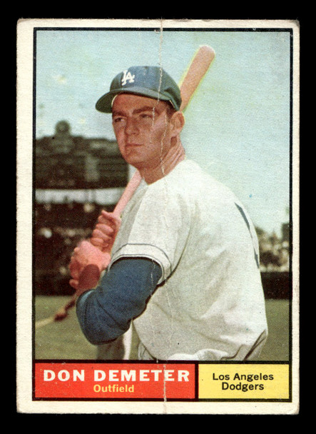 1961 Topps Don Demeter #23 Los Angeles Dodgers Low Grade - Creases front of card
