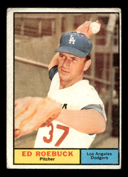 1961 Topps Ed Roebuck #6 Los Angeles Dodgers Low Grade - Creases front of card
