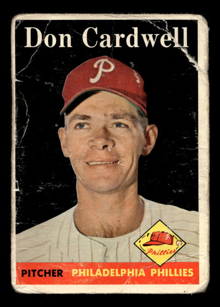 1958 Topps Don Cardwell #372 Philadelphia Phillies Low Grade - Creases front of card