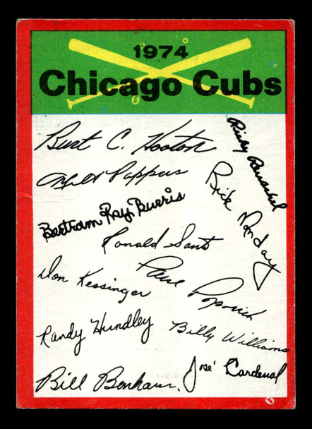 1974 Topps Team Checklist Chicago Cubs #NNO Team Checklist Two Asterisks Variation VG front of card