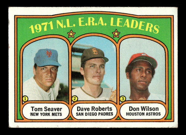 1972 Topps Tom Seaver / Dave Roberts / Don Wilson #91 1971 N.L. E.R.A. Leaders HOF VG front of card