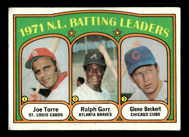 1972 Topps Joe Torre / Ralph Garr / Glenn Beckert #85 1971 N.L. Batting Leaders HOF VG front of card