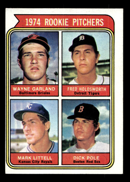 1974 Topps Wayne Garland / Fred Holdsworth / Mark Littell / Dick Pole #596 1974 Rookie Pitchers RC Good front of card