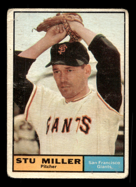 1961 Topps Stu Miller #72 San Francisco Giants Low Grade - Creases front of card