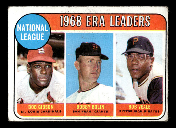 1969 Topps Bobby Bolin / Bob Gibson / Bob Veale #8 1968 NL ERA Leaders HOF VG-EX front of card