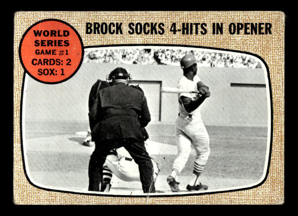 1968 Topps Brock Socks 4 Hits in Opener #151 World Series Game 1 Low Grade - Creases front of card