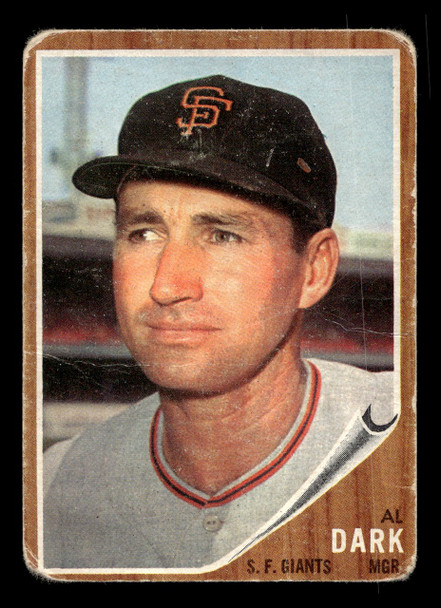 1962 Topps Alvin Dark #322 San Francisco Giants Good front of card