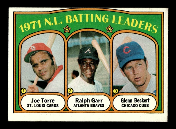 1972 Topps N.L. Batting Leaders: Joe Torre / Ralph Garr / Glenn Beckert #85 St. Louis Cardinals / Atlanta Braves / Chicago Cubs HOF VG - Front