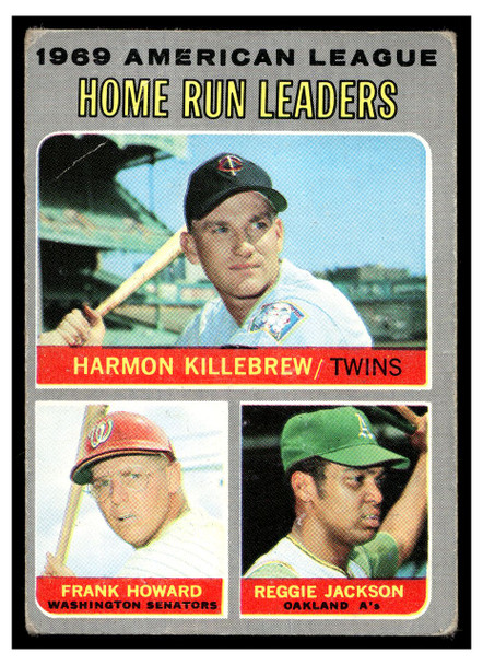 1970 Topps Baseball Harmon Killebrew / Reggie Jackson / Frank Howard #66 American League Home Run Leaders HOF VG-EX front of card