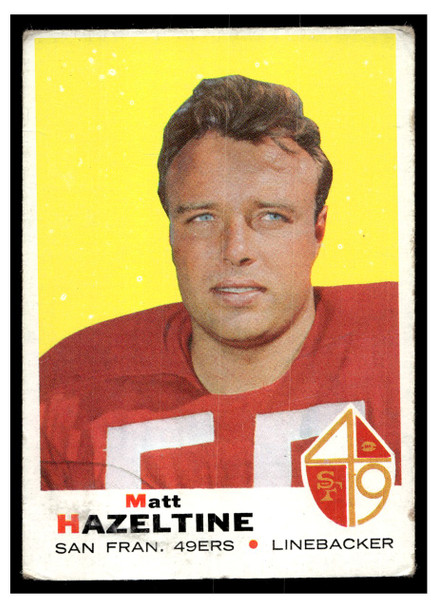 1969 Topps Football Matt Hazeltine #204 Low Grade front of card