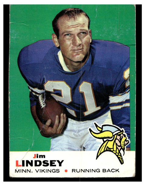 1969 Topps Football Jim Lindsey #13 Low Grade - Creases front of card